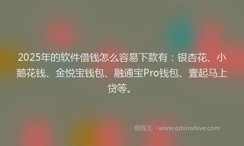 2025年的软件借钱怎么容易下款有：银杏花、小鹅花钱、金悦宝钱包、融通宝Pro钱包、壹起马上贷等。
