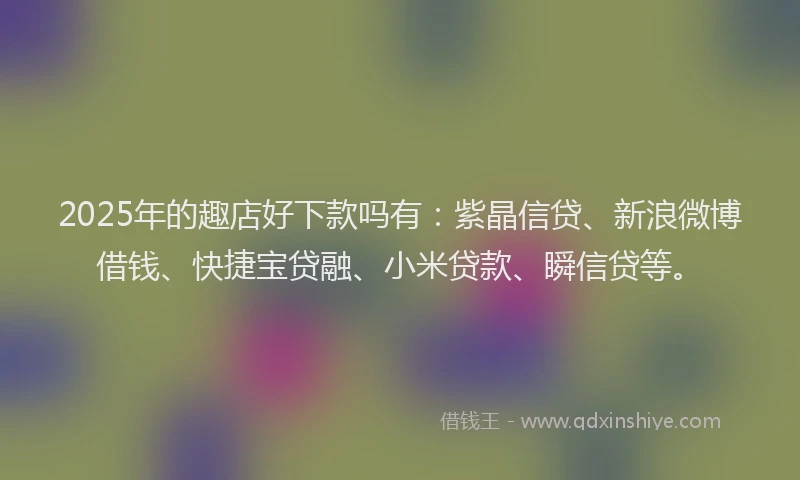 2025年的趣店好下款吗有：紫晶信贷、新浪微博借钱、快捷宝贷融、小米贷款、瞬信贷等。