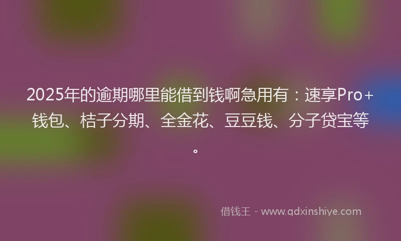 2025年的逾期哪里能借到钱啊急用有：速享Pro+钱包、桔子分期、全金花、豆豆钱、分子贷宝等。