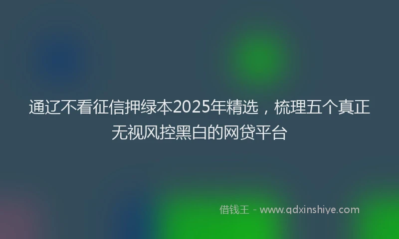 通辽不看征信押绿本2025年精选，梳理五个真正无视风控黑白的网贷平台