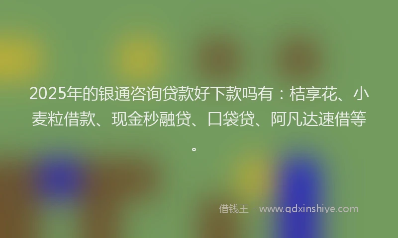 2025年的银通咨询贷款好下款吗有：桔享花、小麦粒借款、现金秒融贷、口袋贷、阿凡达速借等。
