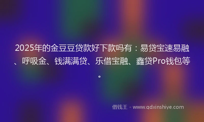 2025年的金豆豆贷款好下款吗有:易贷宝速易融、呼吸金、钱满满贷、乐借宝融、鑫贷Pro钱包等。