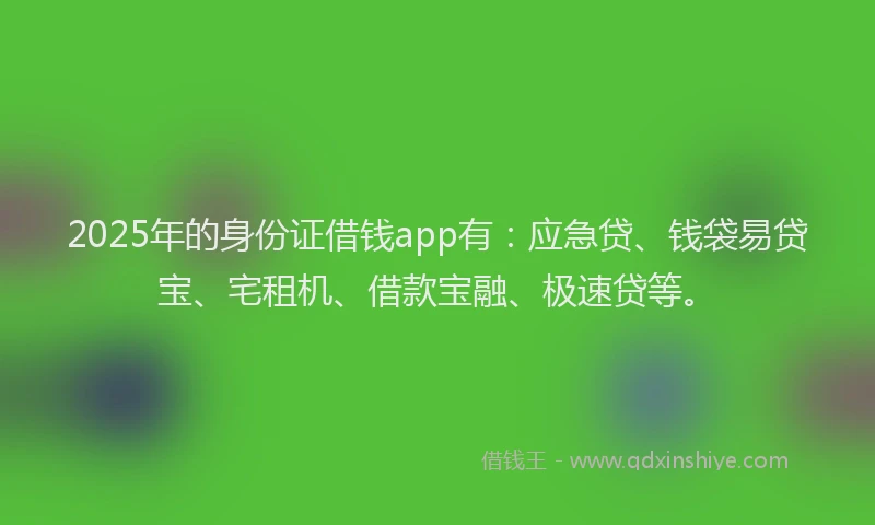 2025年的身份证借钱app有：应急贷、钱袋易贷宝、宅租机、借款宝融、极速贷等。
