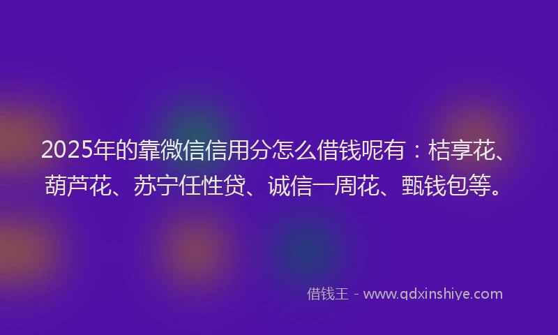 2025年的靠微信信用分怎么借钱呢有:桔享花、葫芦花、苏宁任性贷、诚信一周花、甄钱包等。
