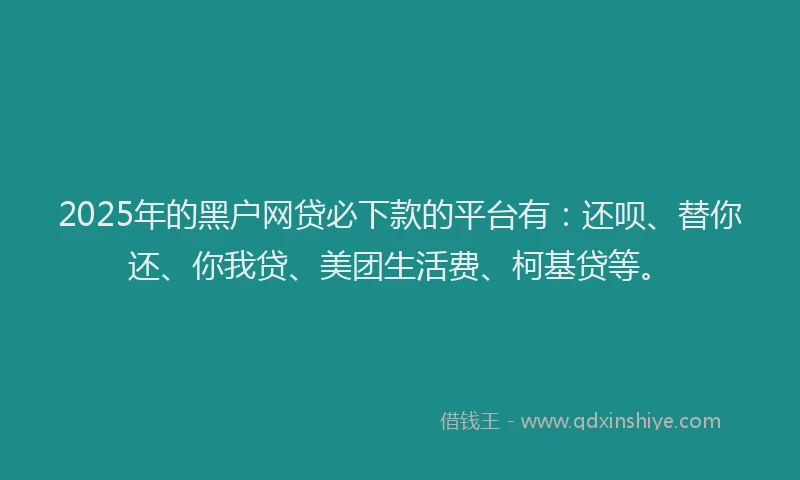 2025年的黑户网贷必下款的平台有：还呗、替你还、你我贷、美团生活费、柯基贷等。