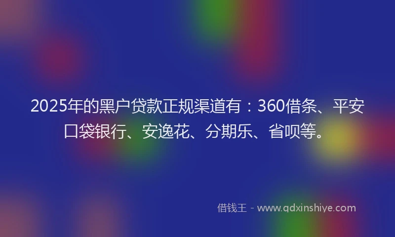 2025年的黑户贷款正规渠道有：360借条、平安口袋银行、安逸花、分期乐、省呗等。