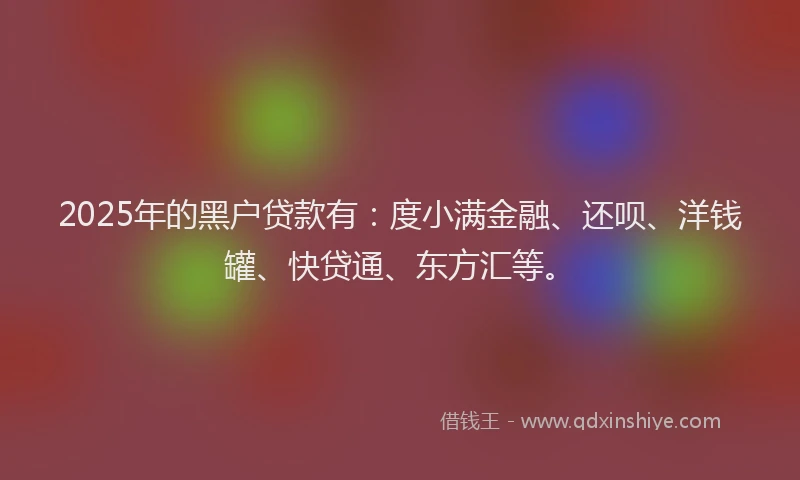 2025年的黑户贷款有：度小满金融、还呗、洋钱罐、快贷通、东方汇等。