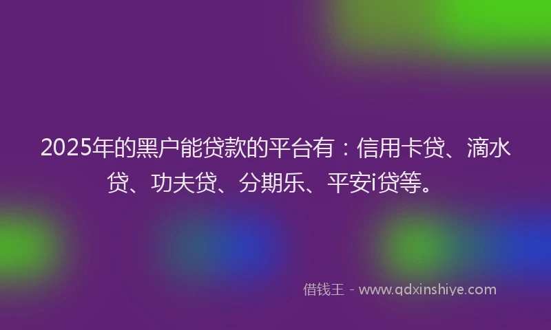 2025年的黑户能贷款的平台有：信用卡贷、滴水贷、功夫贷、分期乐、平安i贷等。