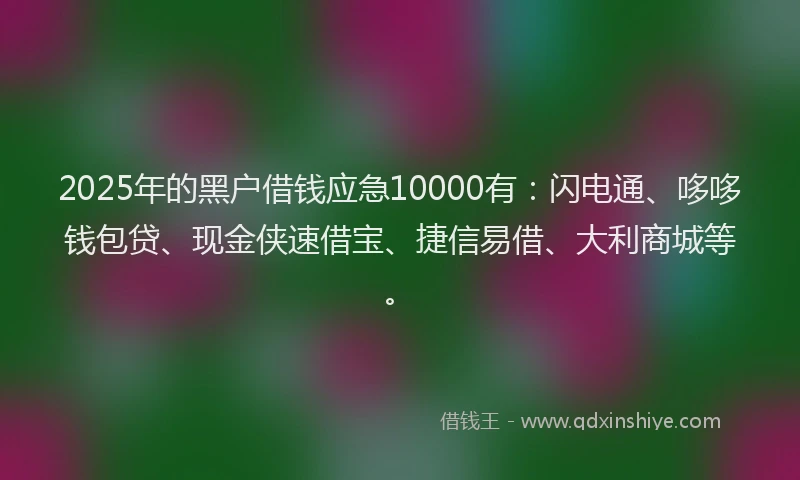 2025年的黑户借钱应急10000有:闪电通、哆哆钱包贷、现金侠速借宝、捷信易借、大利商城等。