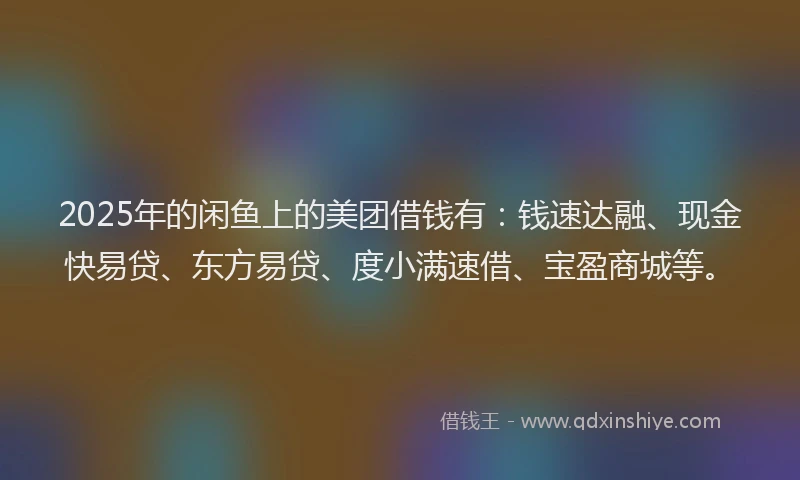 2025年的闲鱼上的美团借钱有：钱速达融、现金快易贷、东方易贷、度小满速借、宝盈商城等。