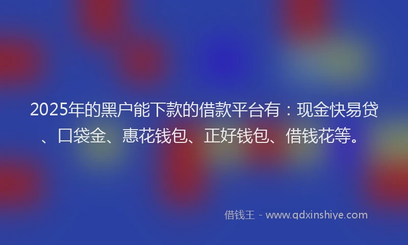 2025年的黑户能下款的借款平台有：现金快易贷、口袋金、惠花钱包、正好钱包、借钱花等。