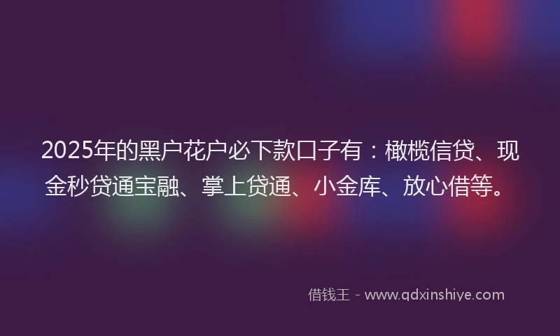 2025年的黑户花户必下款口子有:橄榄信贷、现金秒贷通宝融、掌上贷通、小金库、放心借等。