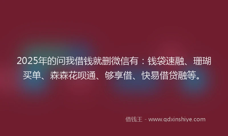 2025年的问我借钱就删微信有：钱袋速融、珊瑚买单、森森花呗通、够享借、快易借贷融等。