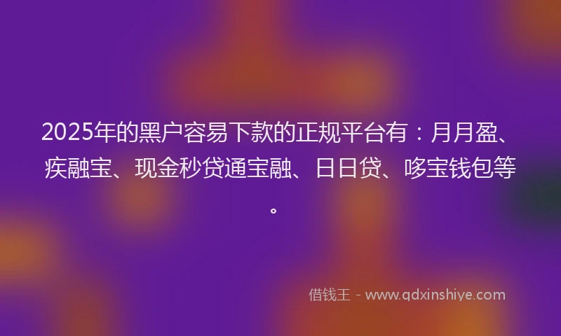 2025年的黑户容易下款的正规平台有：月月盈、疾融宝、现金秒贷通宝融、日日贷、哆宝钱包等。
