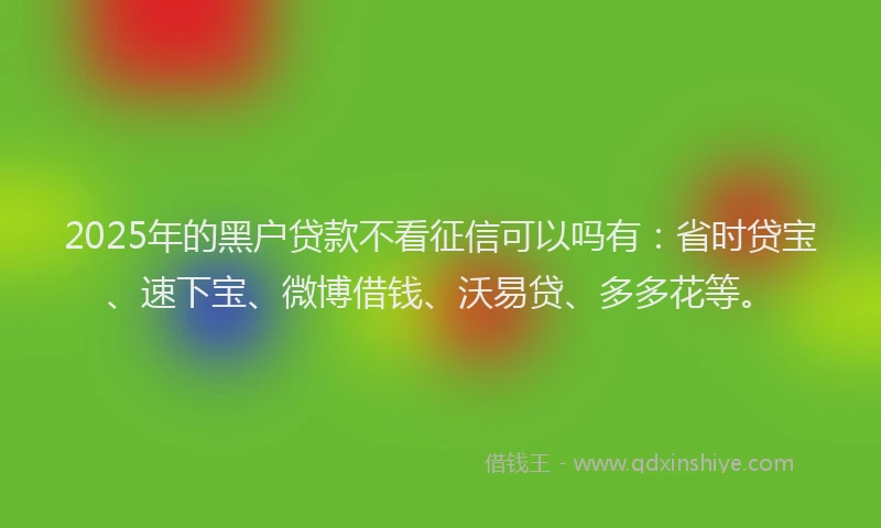 2025年的黑户贷款不看征信可以吗有：省时贷宝、速下宝、微博借钱、沃易贷、多多花等。