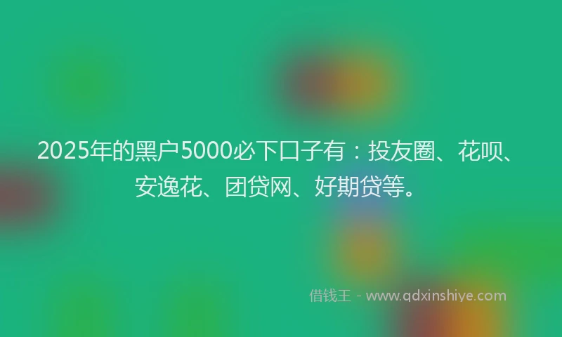 2025年的黑户5000必下口子有:投友圈、花呗、安逸花、团贷网、好期贷等。