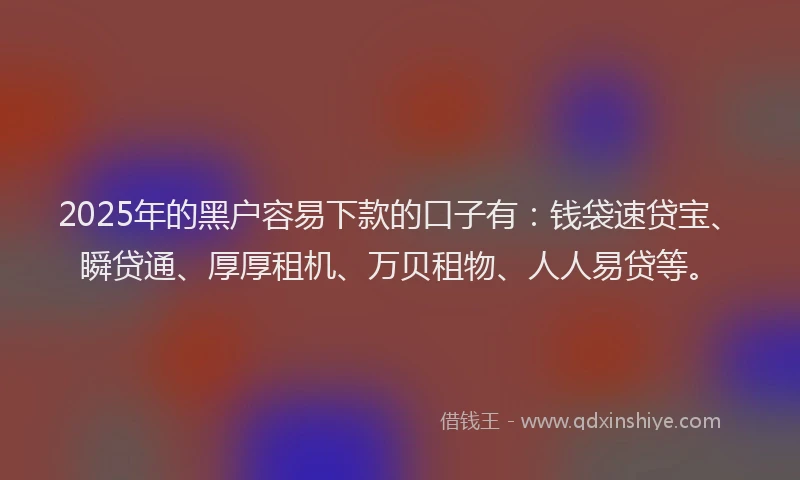 2025年的黑户容易下款的口子有：钱袋速贷宝、瞬贷通、厚厚租机、万贝租物、人人易贷等。