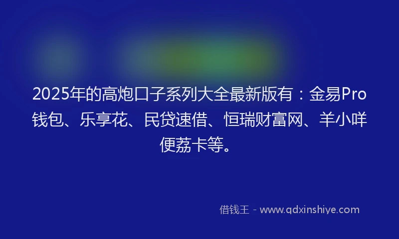 2025年的高炮口子系列大全最新版有:金易Pro钱包、乐享花、民贷速借、恒瑞财富网、羊小咩便荔卡等。