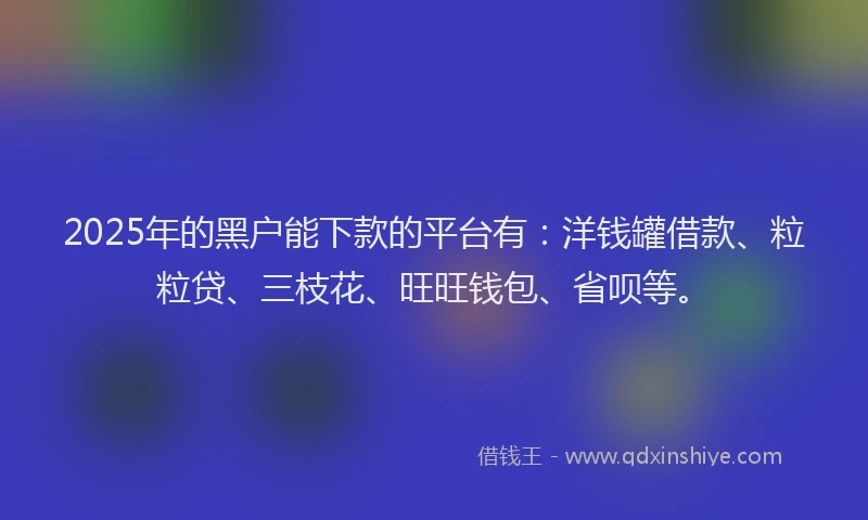 2025年的黑户能下款的平台有：洋钱罐借款、粒粒贷、三枝花、旺旺钱包、省呗等。