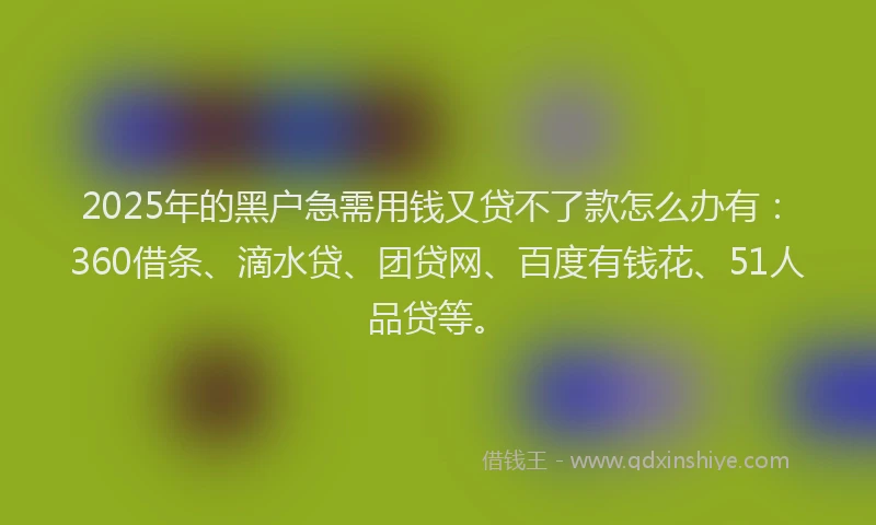 2025年的黑户急需用钱又贷不了款怎么办有：360借条、滴水贷、团贷网、百度有钱花、51人品贷等。