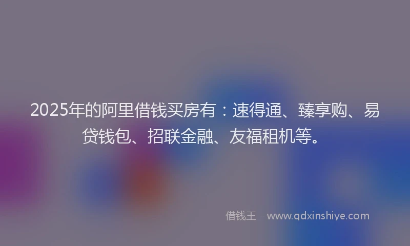 2025年的阿里借钱买房有：速得通、臻享购、易贷钱包、招联金融、友福租机等。