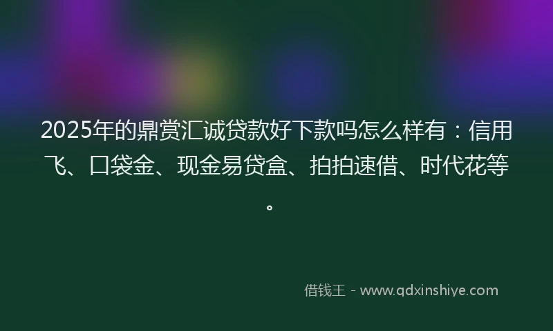 2025年的鼎赏汇诚贷款好下款吗怎么样有：信用飞、口袋金、现金易贷盒、拍拍速借、时代花等。