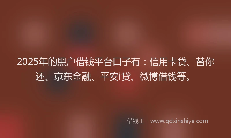 2025年的黑户借钱平台口子有:信用卡贷、替你还、京东金融、平安i贷、微博借钱等。