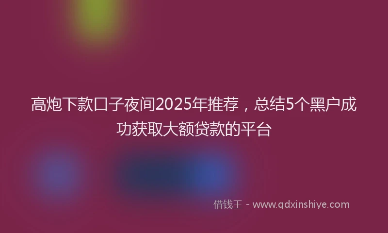 高炮下款口子夜间2025年推荐，总结5个黑户成功获取大额贷款的平台