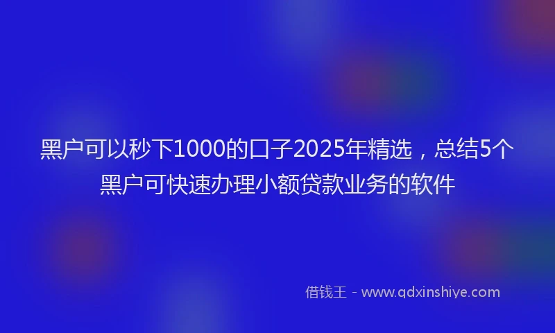 黑户可以秒下1000的口子2025年精选，总结5个黑户可快速办理小额贷款业务的软件