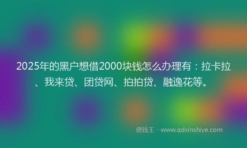 2025年的黑户想借2000块钱怎么办理有：拉卡拉、我来贷、团贷网、拍拍贷、融逸花等。