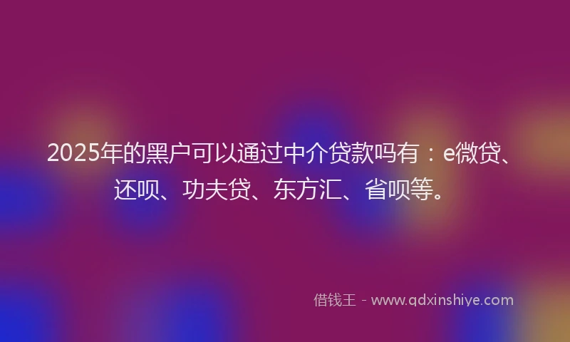 2025年的黑户可以通过中介贷款吗有：e微贷、还呗、功夫贷、东方汇、省呗等。