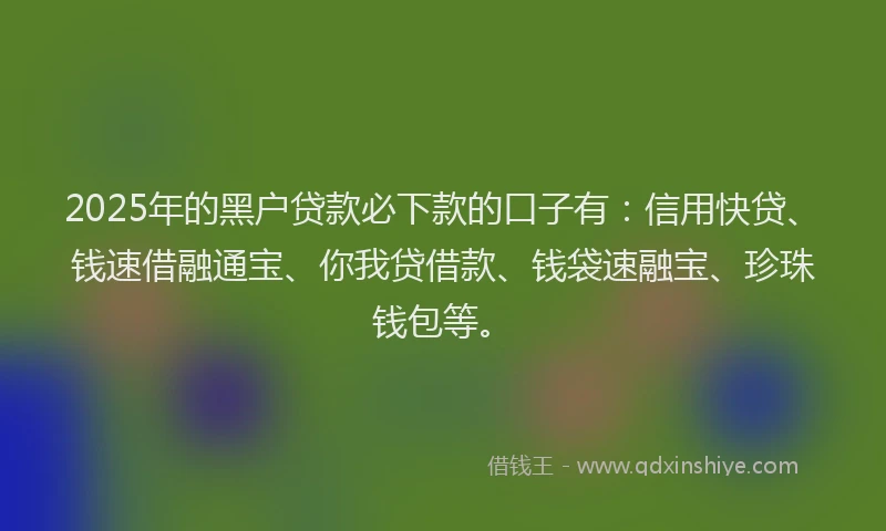 2025年的黑户贷款必下款的口子有：信用快贷、钱速借融通宝、你我贷借款、钱袋速融宝、珍珠钱包等。