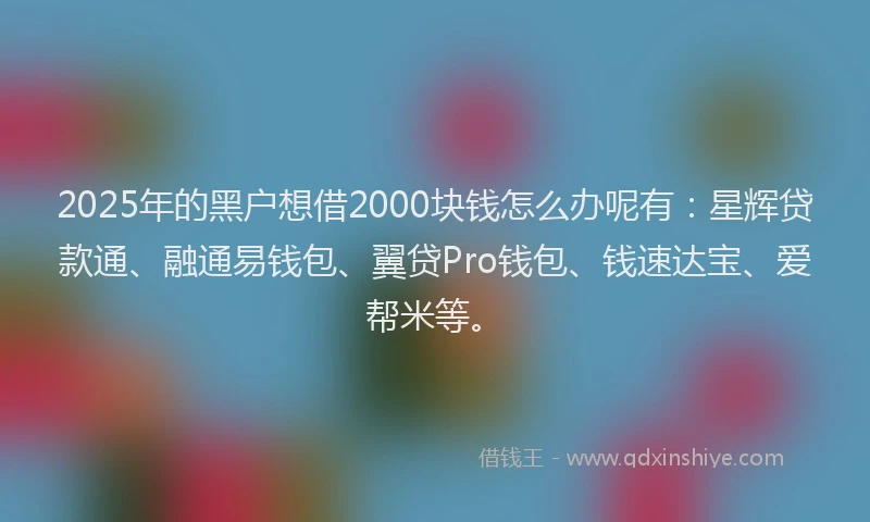 2025年的黑户想借2000块钱怎么办呢有：星辉贷款通、融通易钱包、翼贷Pro钱包、钱速达宝、爱帮米等。