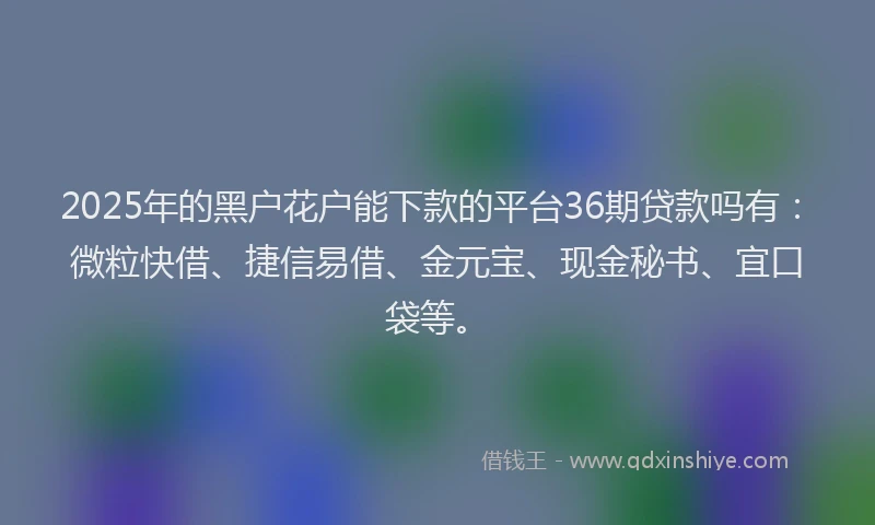 2025年的黑户花户能下款的平台36期贷款吗有：微粒快借、捷信易借、金元宝、现金秘书、宜口袋等。