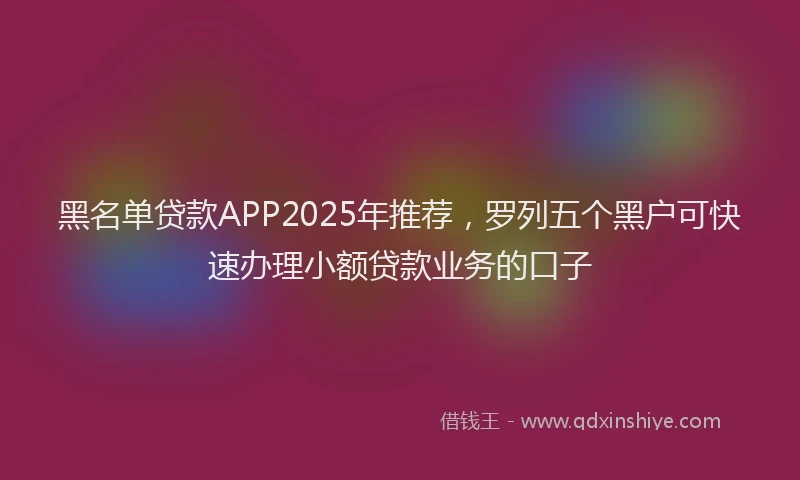 黑名单贷款APP2025年推荐，罗列五个黑户可快速办理小额贷款业务的口子