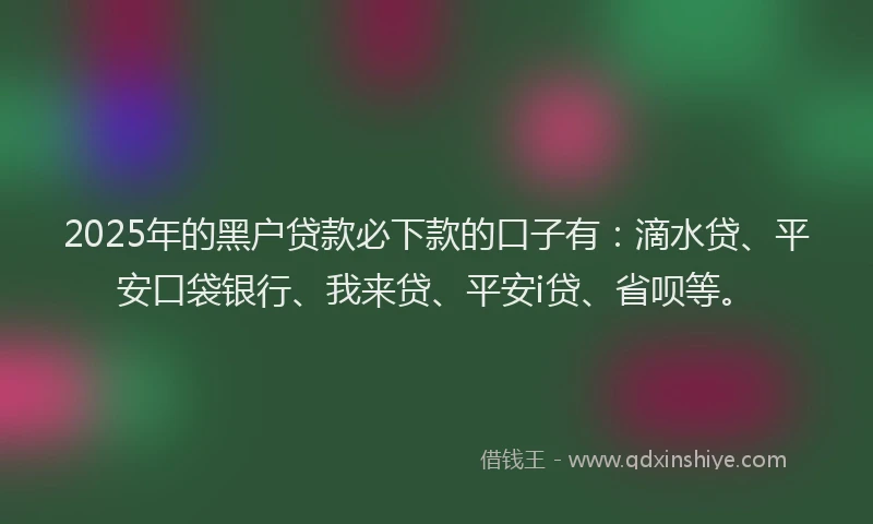 2025年的黑户贷款必下款的口子有：滴水贷、平安口袋银行、我来贷、平安i贷、省呗等。
