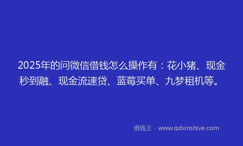 2025年的问微信借钱怎么操作有：花小猪、现金秒到融、现金流速贷、蓝莓买单、九梦租机等。