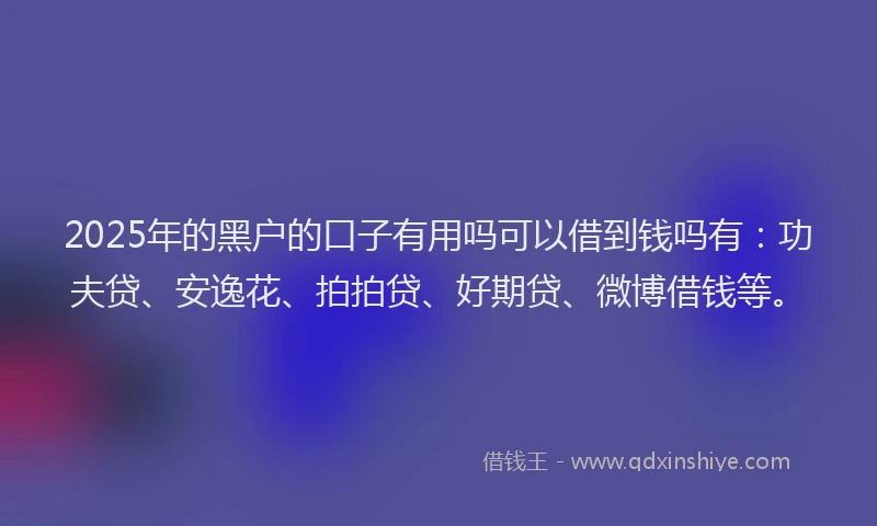 2025年的黑户的口子有用吗可以借到钱吗有：功夫贷、安逸花、拍拍贷、好期贷、微博借钱等。