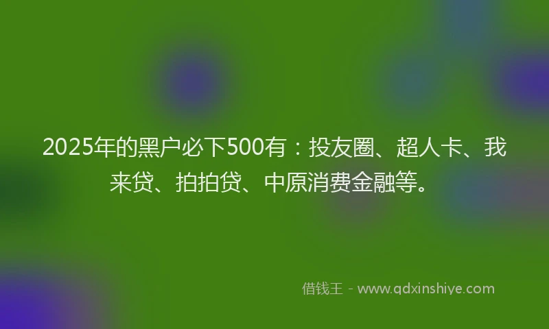 2025年的黑户必下500有：投友圈、超人卡、我来贷、拍拍贷、中原消费金融等。