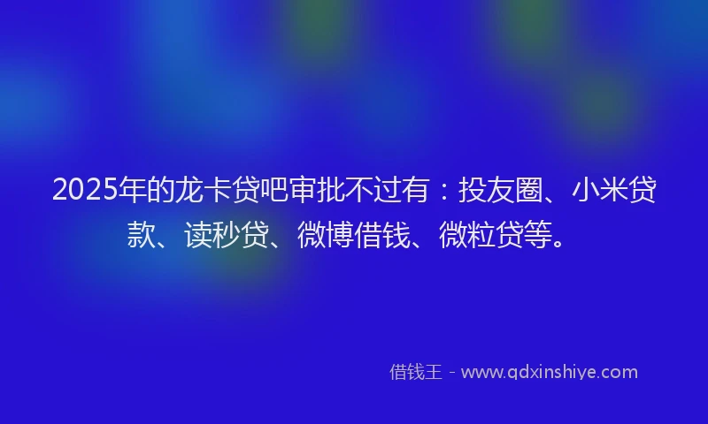 2025年的龙卡贷吧审批不过有：投友圈、小米贷款、读秒贷、微博借钱、微粒贷等。