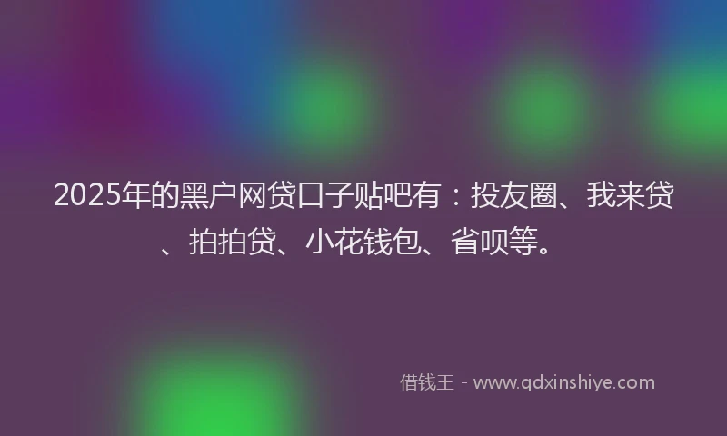 2025年的黑户网贷口子贴吧有：投友圈、我来贷、拍拍贷、小花钱包、省呗等。