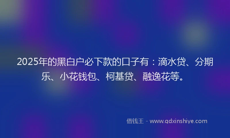 2025年的黑白户必下款的口子有：滴水贷、分期乐、小花钱包、柯基贷、融逸花等。