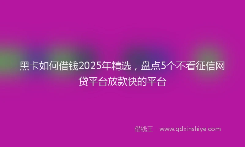 黑卡如何借钱2025年精选，盘点5个不看征信网贷平台放款快的平台