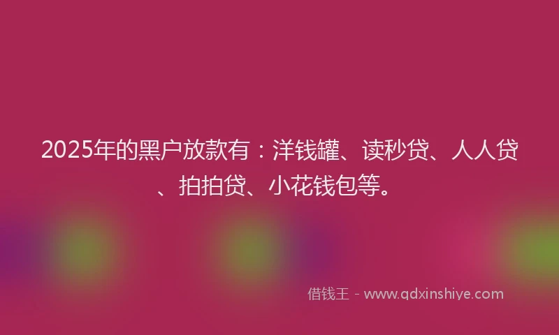 2025年的黑户放款有:洋钱罐、读秒贷、人人贷、拍拍贷、小花钱包等。