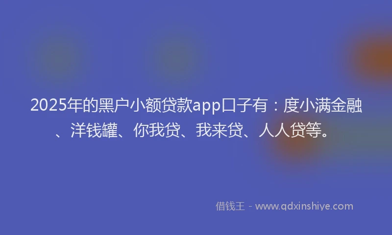 2025年的黑户小额贷款app口子有：度小满金融、洋钱罐、你我贷、我来贷、人人贷等。