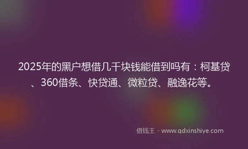 2025年的黑户想借几千块钱能借到吗有：柯基贷、360借条、快贷通、微粒贷、融逸花等。