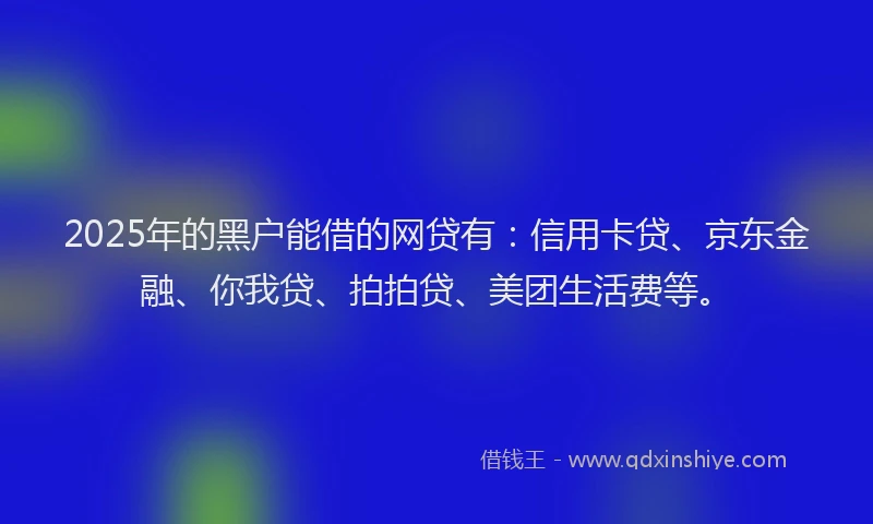 2025年的黑户能借的网贷有：信用卡贷、京东金融、你我贷、拍拍贷、美团生活费等。