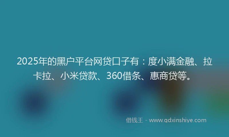 2025年的黑户平台网贷口子有：度小满金融、拉卡拉、小米贷款、360借条、惠商贷等。