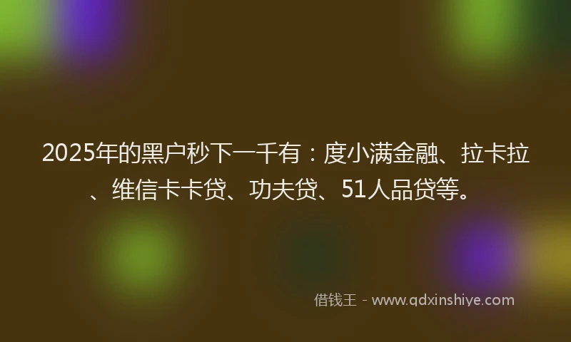 2025年的黑户秒下一千有：度小满金融、拉卡拉、维信卡卡贷、功夫贷、51人品贷等。