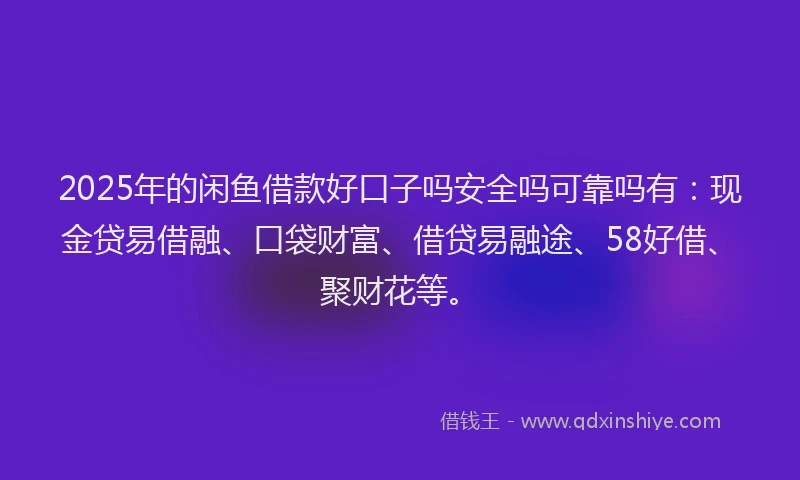 2025年的闲鱼借款好口子吗安全吗可靠吗有：现金贷易借融、口袋财富、借贷易融途、58好借、聚财花等。